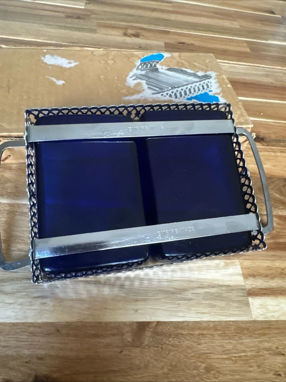 cobalt blue glass relish dish serving tray Empire Made, Vintage great condition